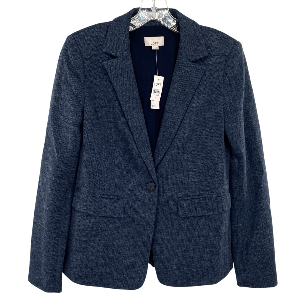 Loft Ann Taylor Navy Blue Herringbone Blazer Jacket New